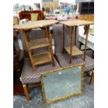 TWO BAMBOO OCCASIONAL TABLES AD A GILT FRAMED MIRROR.