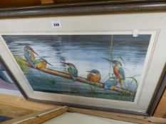 A SIGNED LIMITED EDITION PRINT OF KINGFISHERS, BY DOROTHEA HYDE.