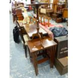 AN EDWARDIAN MAHOGANY NEST OF TABLES, AND A WINE TABLE.