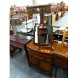 A 19TH C. CONVERTED COMMODE, TWO SMALL MIRRORS, AND A VICTORIAN OCCASIONAL TABLE.