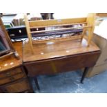 A RETRO BOOK STAND, TOGETHER WITH A SMALL ANTIQUE MAHOGANY SUPPER TABLE AND A FIRE SCREEN.