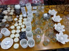 A LARGE COLLECTION OF TEA LIGHT STANDS, CANDLE STANDS, ENAMEL BOXES ETC.