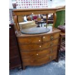 A REGENCY MAHOGANY BOW FRONT CHEST OF DRAWERS AND A BIJOUTERIE TABLE.