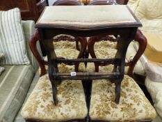 AN EDWARDIAN ORGAN STOOL AND A SMALL PINE CORNER CUPBOARD.