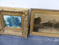 AN ELABORATE GILT FRAMED PRINT AND EDWARDIAN PRINT.