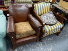 A BERGERE ARM CHAIR AND AN ART DECO ARM CHAIR.