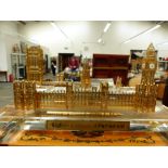 AN INLAID SMALL TABLE, GLASS MODEL OF THE HOUSES OF PARLIAMENT ETC.