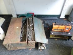 A QUANTITY OF TOOLS, CAR JACK ETC