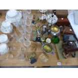 VARIOUS TABLE LINENS, VINTAGE CAMERAS, ART DECO TEA SET ETC.