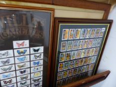 FRAMED CIGARETTE CARDS AND A PRINT.