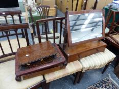 A VICTORIAN SWING TOILET MIRROR AND TWO ORIENTAL STANDS.