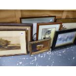 A GROUP OF VICTORIAN AND LATER WATERCOLOURS, PRINTS ETC.