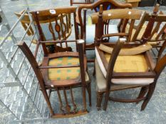 A PAIR OF BEDROOM CHAIRS, AND A PAIR OF VICTORIAN CHAIRS.