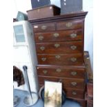 A GEORGIAN MAHOGANY CHEST ON CHEST.