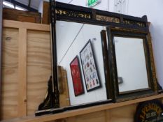 A VICTORIAN AESTHETIC OVER MANTLE MIRROR AND ONE OTHER.