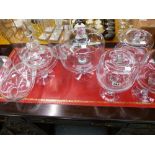 A QUANTITY OF DECORATIVE CAKE STANDS AND GLASSES.