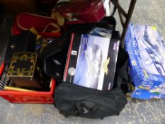 A QUANTITY OF CORGI SCALE MODEL AIRCRAFT, BINOCULARS, JEWELLERY BOXES, ETC.