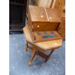 A DESK TOP STATIONARY BOX, AND A VICTORIAN OCCASIONAL TABLE.