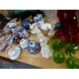 A COALPORT FIGURINE, WEDGWOOD JASPER WARES, COLOURED GLASS SILVER PLATED WARES ETC.