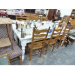 A LARGE VICTORIAN STYLE PAINTED PINE KITCHEN TABLE.