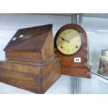 A VICTORIAN WALNUT MANTLE CLOCK AND TWO WRITING BOXES.