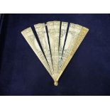 A GROUP OF CHINESE AND OTHER CARVED IVORY FANS, THREE HAND PAINTED EXAMPLES ETC.