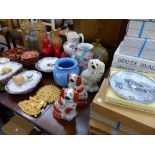 A QUANTITY OF DECORATIVE CHINA AND GLASS WARES, CUTLERY BOX ETC.