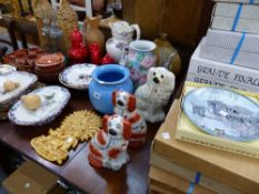 A QUANTITY OF DECORATIVE CHINA AND GLASS WARES, CUTLERY BOX ETC.