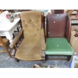 A LARGE VICTORIAN ARM CHAIR AND AN ART DECO LOW CHAIR.