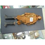AN UNUSUAL ANTIQUE POTTERY LIMBED AND HEADED COSTUME FIGURE OF A FISHERMAN TOGETHER WITH A E.W