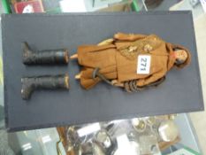 AN UNUSUAL ANTIQUE POTTERY LIMBED AND HEADED COSTUME FIGURE OF A FISHERMAN TOGETHER WITH A E.W