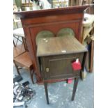 A 19TH C. MAHOGANY CORNER CABINET AND A BEDSIDE CABINET.