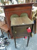 A 19TH C. MAHOGANY CORNER CABINET AND A BEDSIDE CABINET.