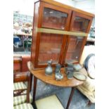 A GEORGE III MAHOGANY GATELEG TABLE ON PAD FEET, TOGETHER WITH AN EDWARDIAN BOOKCASE.