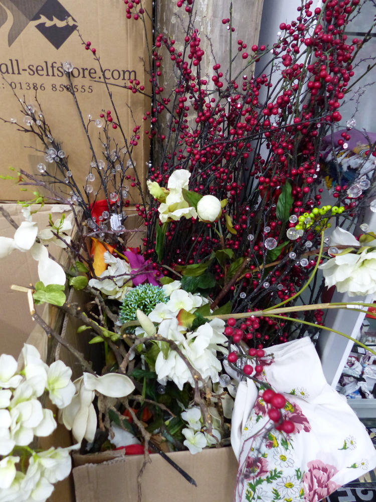 TWO BOXES OF ARTIFICIAL FLOWERS.