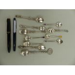 SILVER AND OTHER COFFEE SPOONS, A FOUNTAIN PEN ETC.