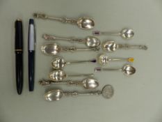 SILVER AND OTHER COFFEE SPOONS, A FOUNTAIN PEN ETC.