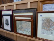 A QUANTITY OF MAPS AND DECORATIVE PICTURES.