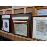 A QUANTITY OF MAPS AND DECORATIVE PICTURES.