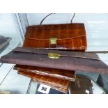 A VINTAGE CROCODILE SKIN HANDBAG, TWO LEATHER WALLETS, A CIGARETTE CASE ETC.