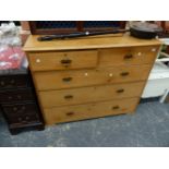A VICTORIAN PINE CHEST OF DRAWERS.
