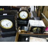 THREE VICTORIAN SLATE AND MARBLE MANTLE CLOCKS.