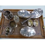 A VICTORIAN HALLMARKED SILVER CREAM JUG AND MATCHING SUGAR BASIN, SILVER BACKED BRUSHES, TWO