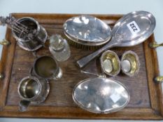 A VICTORIAN HALLMARKED SILVER CREAM JUG AND MATCHING SUGAR BASIN, SILVER BACKED BRUSHES, TWO