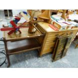 A VICTORIAN ASH DRESSING CHEST, AND A TEA TROLLEY.