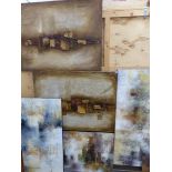 FIVE LARGE ABSTRACT IMPASTO PICTURES ON CANVAS.