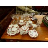 AYNSLEY TEA SET, CUT GLASS WARES ETC.