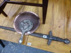 A CAST BRONZE SWORD, A HAND MIRROR AND AN EASTERN TRAY.