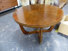 A RETRO BRASS MOUNTED WALNUT OCCASIONAL TABLE.