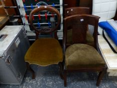 A PAIR BIEDERMEIR MAHOGANY SIDE CHAIRS AND A BALLOON BACK CHAIR.